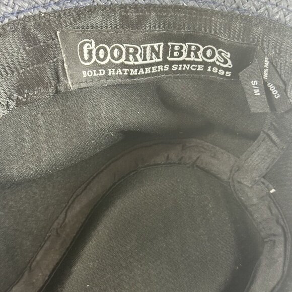 Goorin Bros. Mens Navy Gray Woven Straw Fedora Hat With White Ribbon Band 100% - Picture 10 of 14